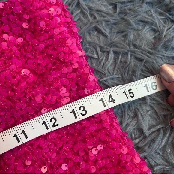 Zapaka One Shoulder Glitter Sequins Barbie Party Mini Dress - Picture 4 of 6